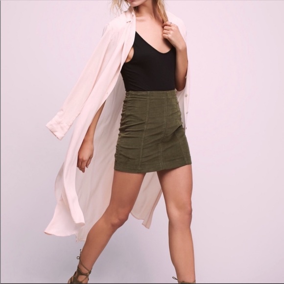 FREE PEOPLE NWT Army Olive Green Stretch Denim Cotton Fitted Mini Skirt Sz 2 - Picture 12 of 16